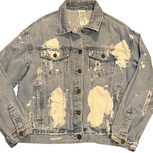 Sadie & Sage Distressed denim jacket with bleach splatter detail #grunge
